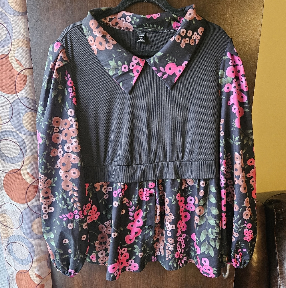 Floral Black and Pink Women's Top